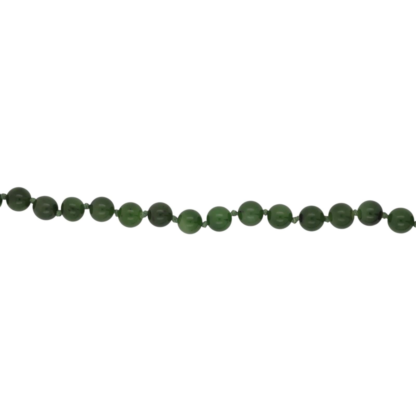 Vintage Nephrite Jade Bead Necklace 14K Yellow Gold Filigree Clasp 20" 53 Beads