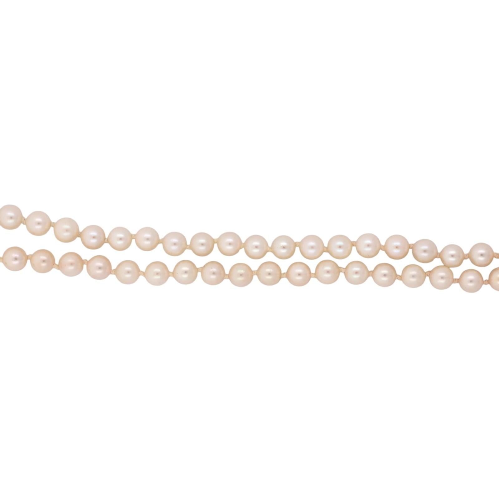 Akoya Cultured Pearl Double Strand Necklace 14K White Gold Filigree Clasp 17.25"