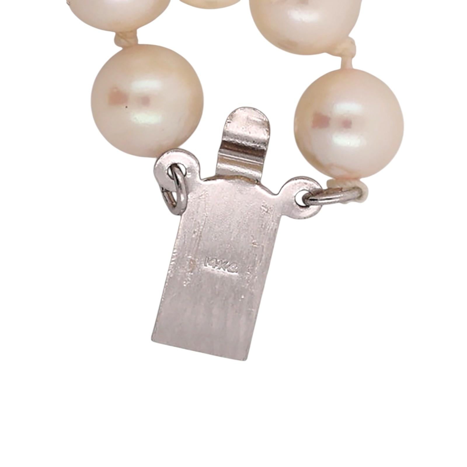 Akoya Cultured Pearl Double Strand Necklace 14K White Gold Filigree Clasp 17.25"