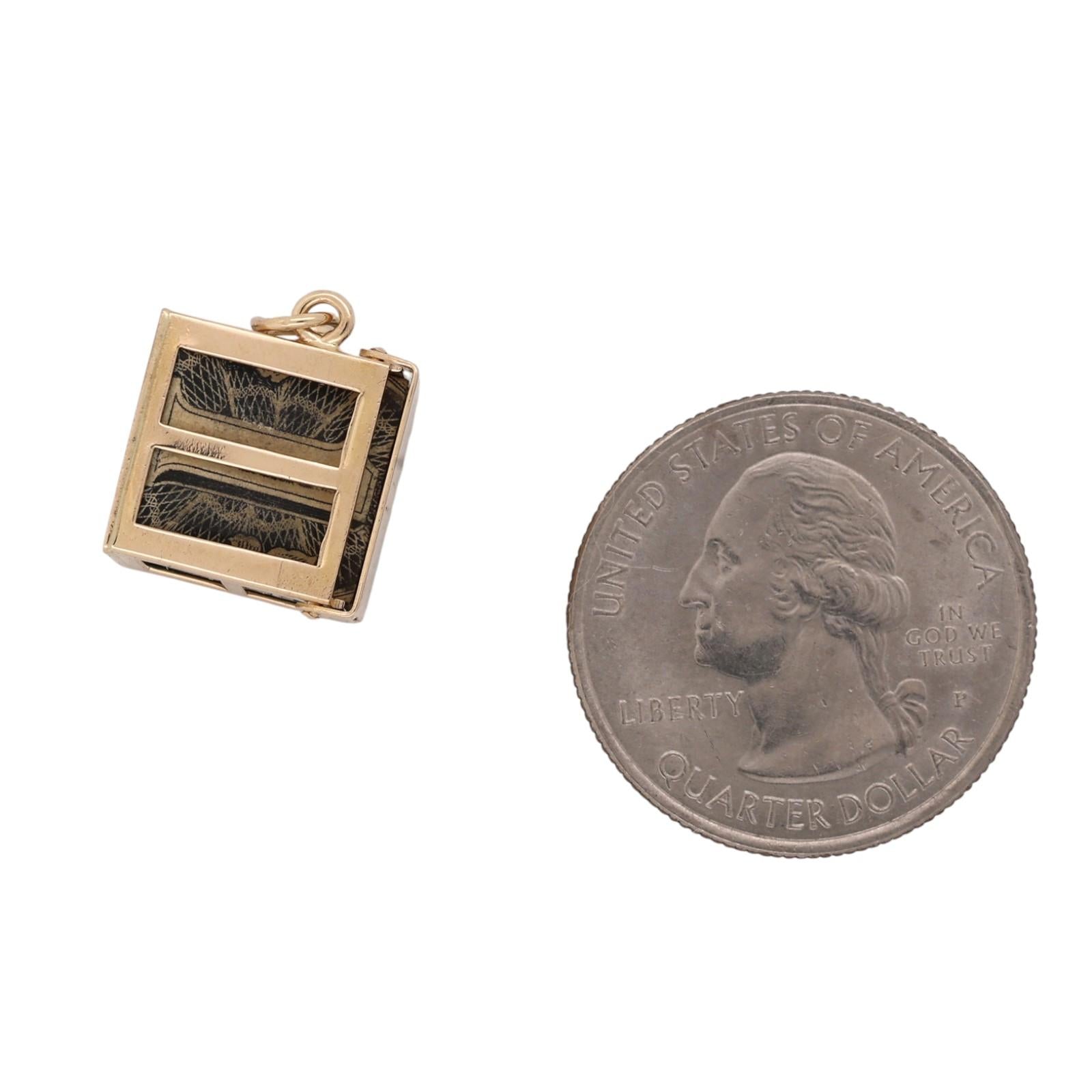 Vintage 14K Yellow Gold Mad Money Dollar Bill Cube Box Charm Pendant