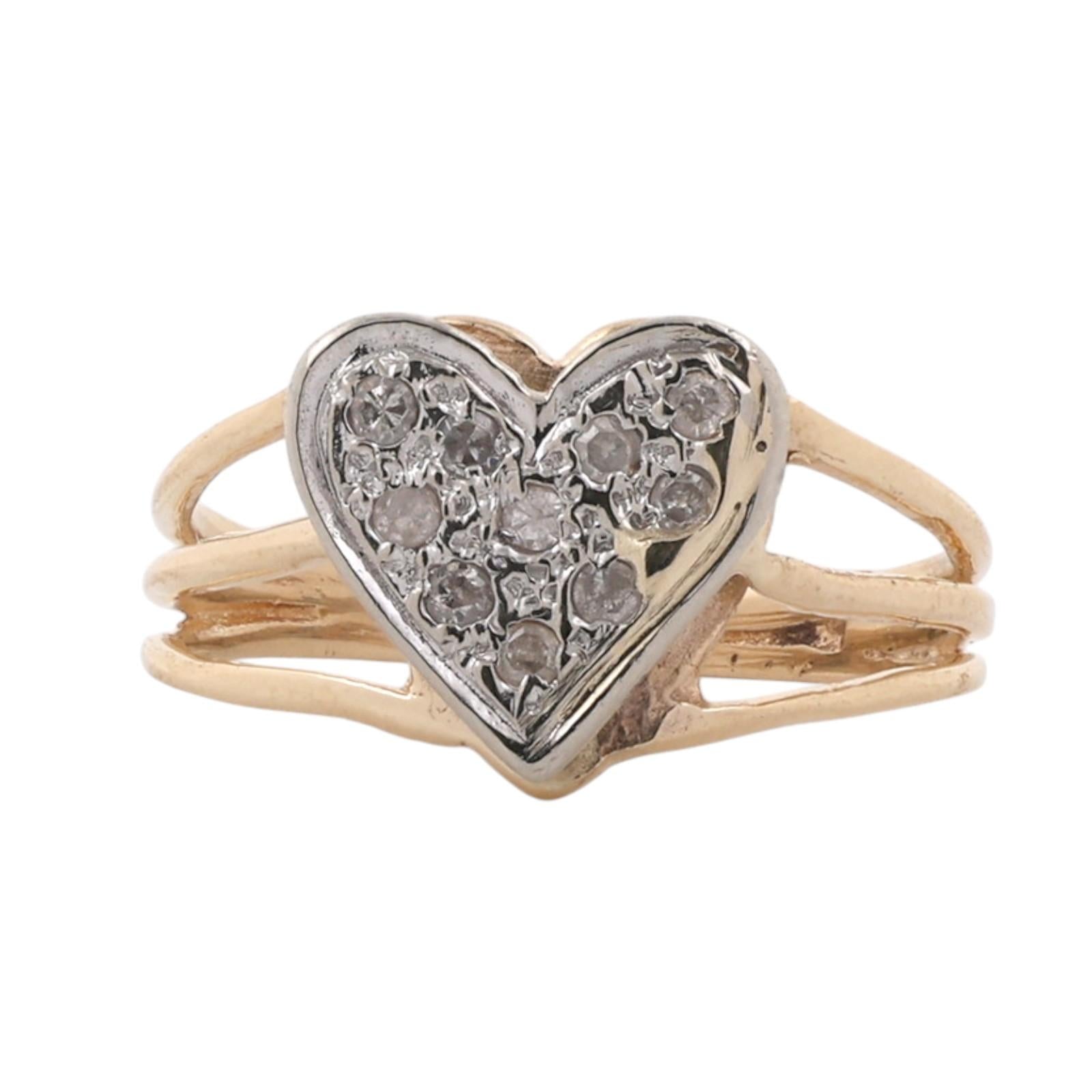 Natural Cluster Diamond Heart Ring 14K Two Tone Gold 0.10CTW Split Shank Sz 5.5