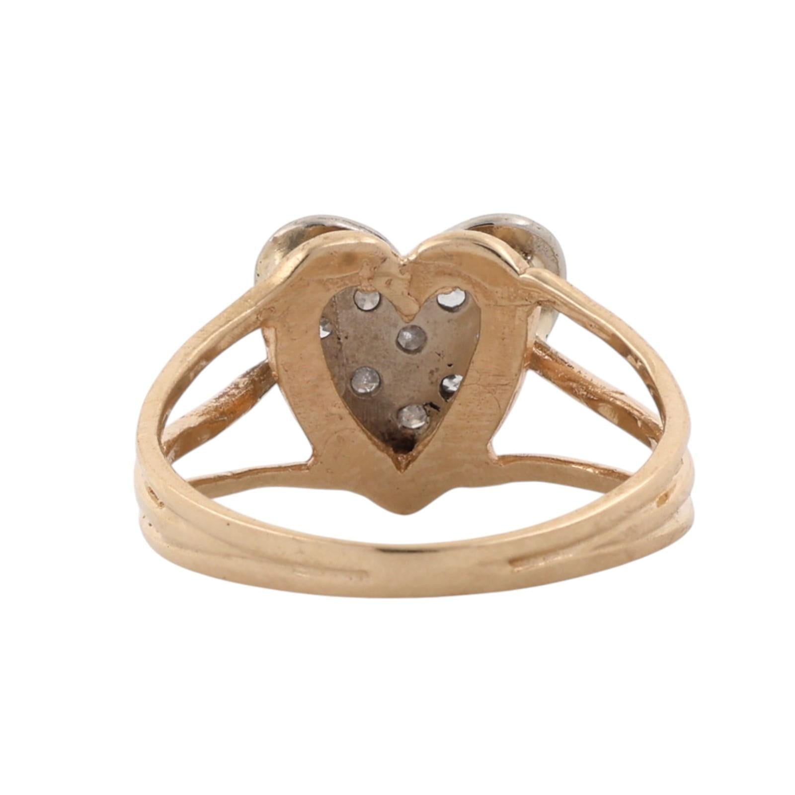 Natural Cluster Diamond Heart Ring 14K Two Tone Gold 0.10CTW Split Shank Sz 5.5