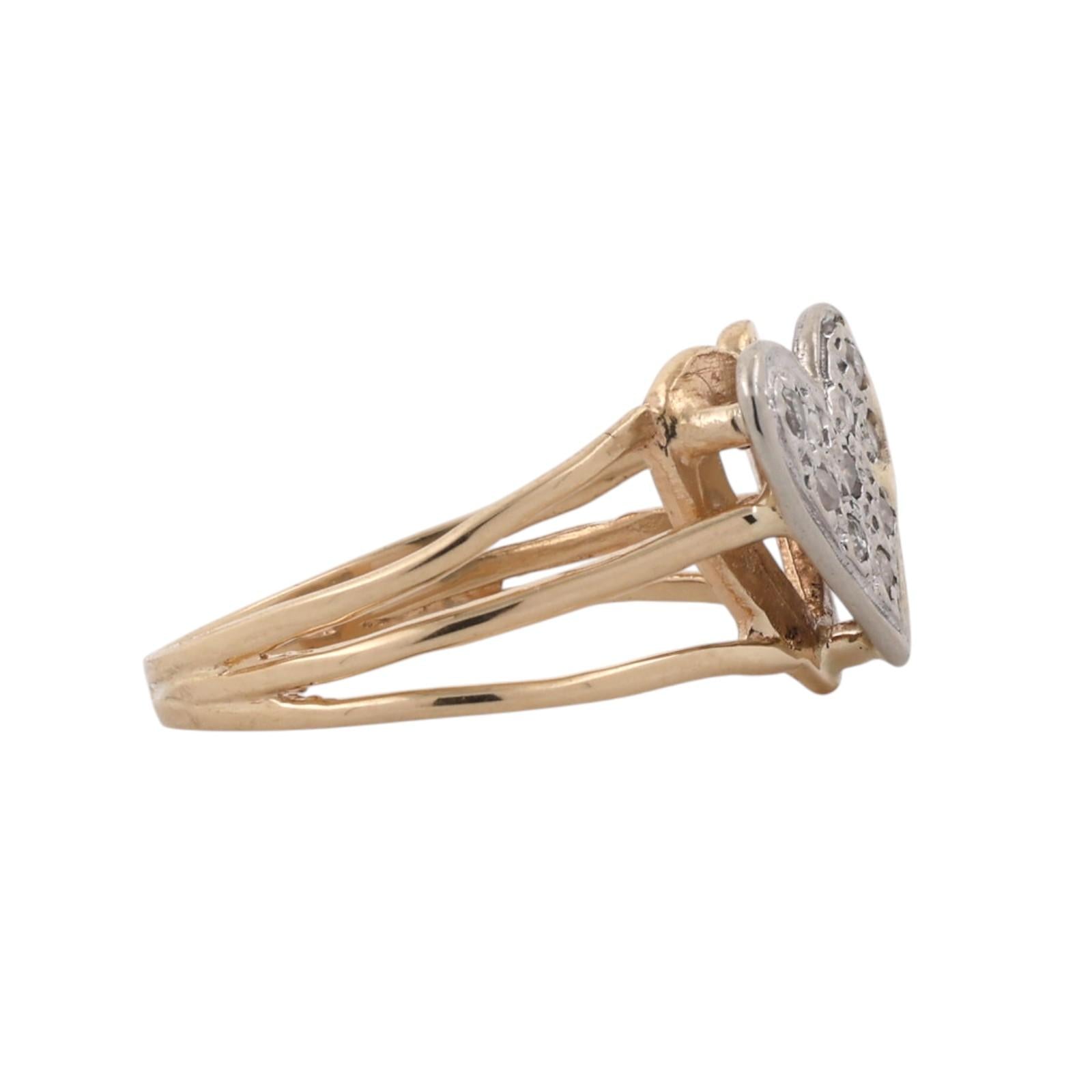 Natural Cluster Diamond Heart Ring 14K Two Tone Gold 0.10CTW Split Shank Sz 5.5