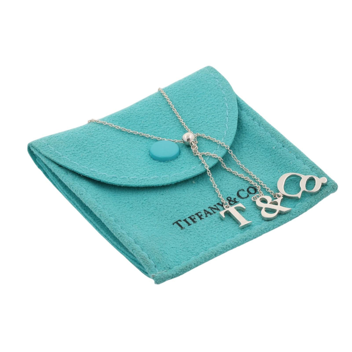 Tiffany & Co. Letter Logo Lavalier Necklace Sterling Silver 925 16" T&CO