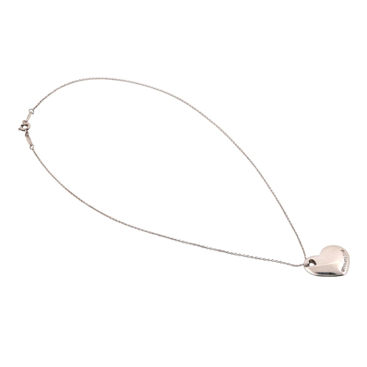 Tiffany & Co. Vintage Cutout Puffed Heart Necklace Sterling Silver 925 17"