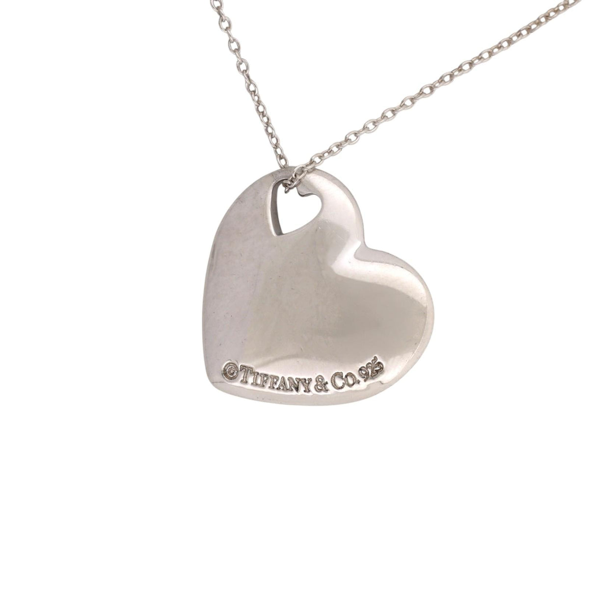 Tiffany & Co. Vintage Cutout Puffed Heart Necklace Sterling Silver 925 17"