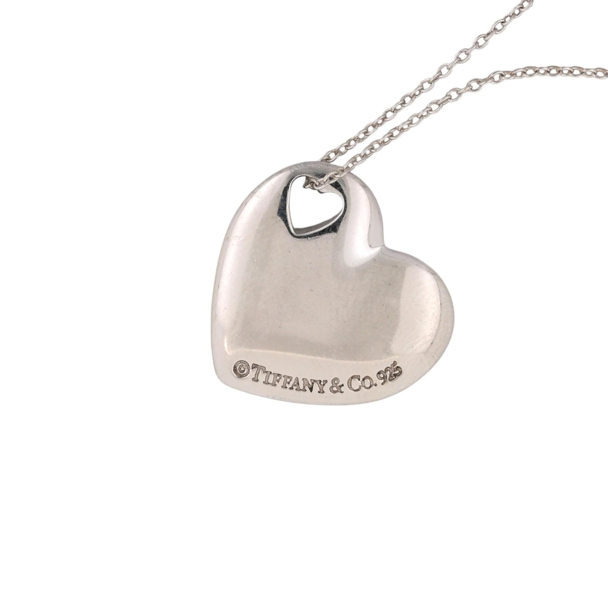Tiffany & Co. Vintage Cutout Puffed Heart Necklace Sterling Silver 925 17"