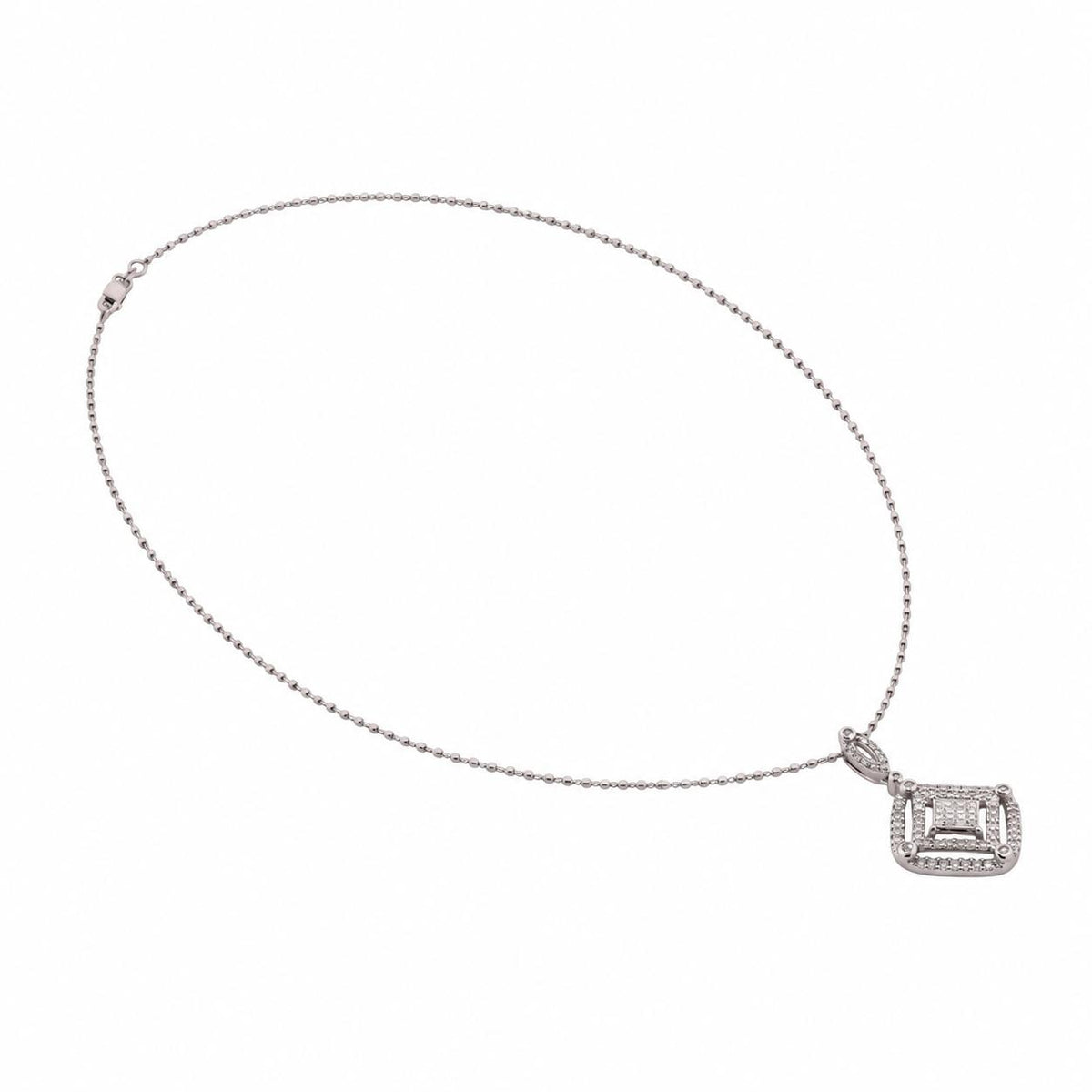 Natural Diamond Square Halo Pendant Necklace 14K White Gold 1.50 CTW 18.75"