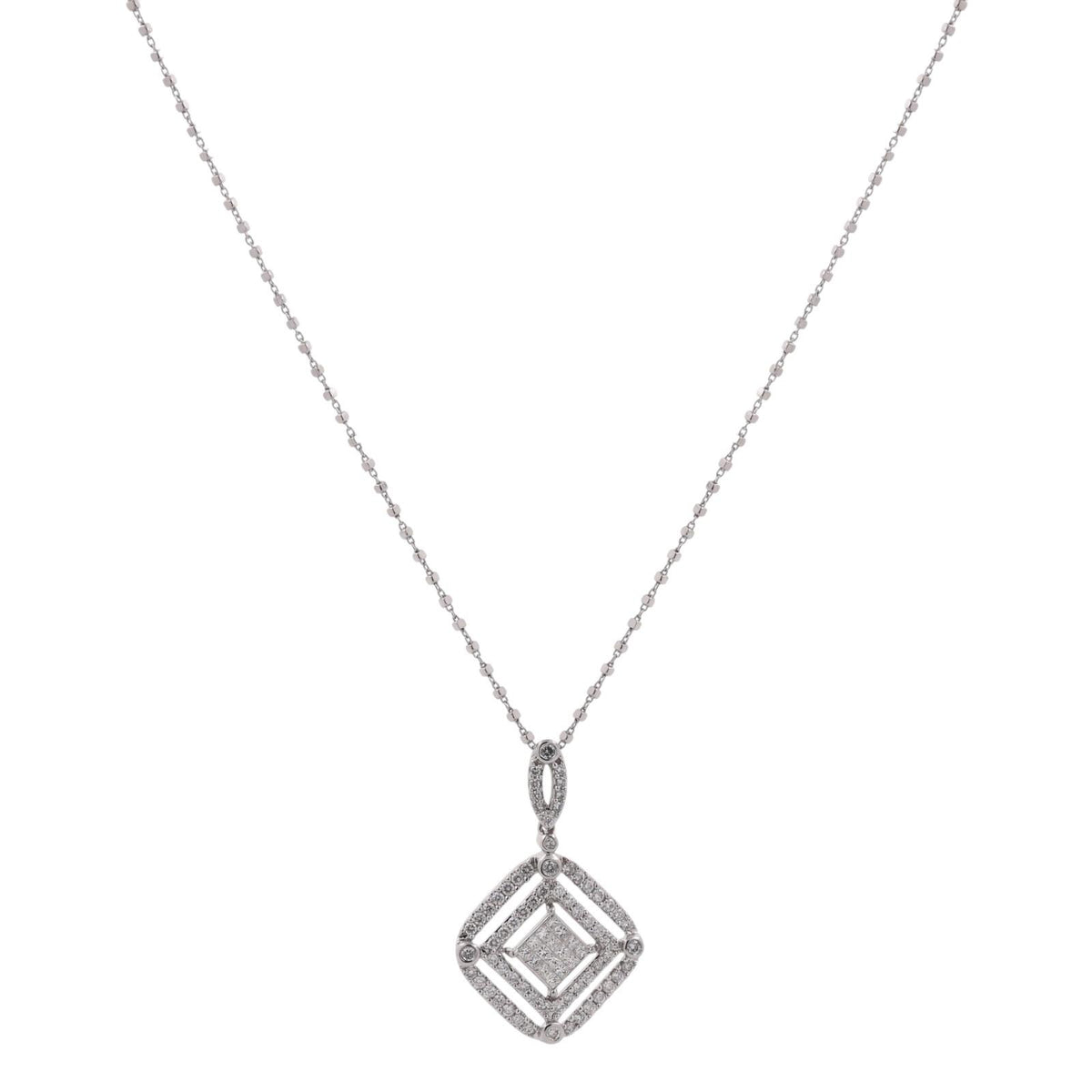 Natural Diamond Square Halo Pendant Necklace 14K White Gold 1.50 CTW 18.75"