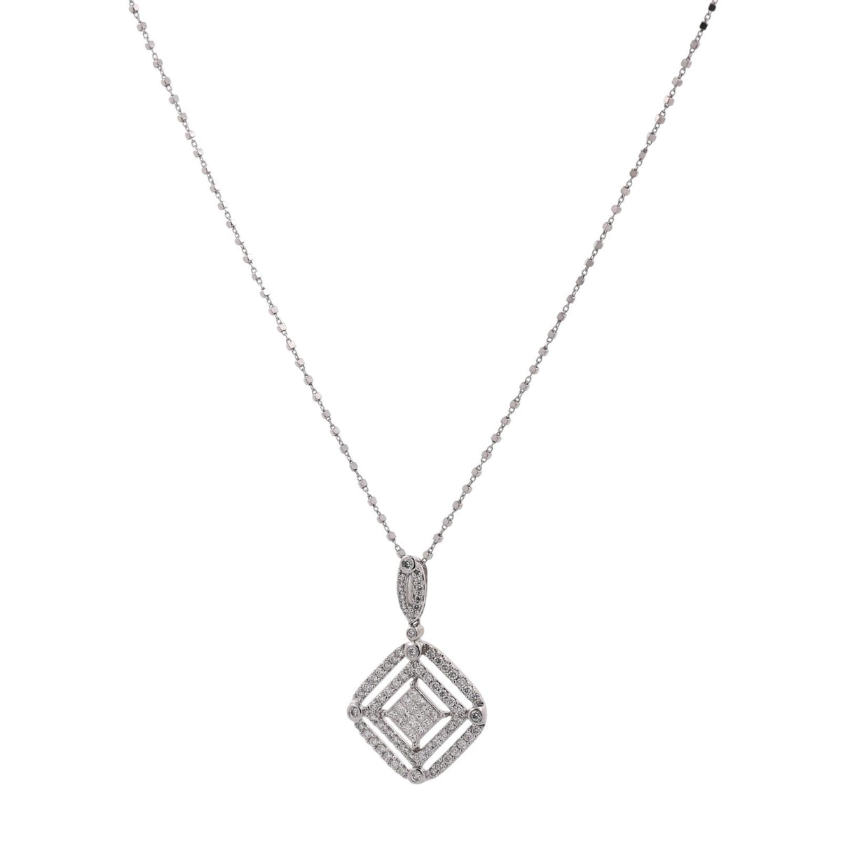 Natural Diamond Square Halo Pendant Necklace 14K White Gold 1.50 CTW 18.75"