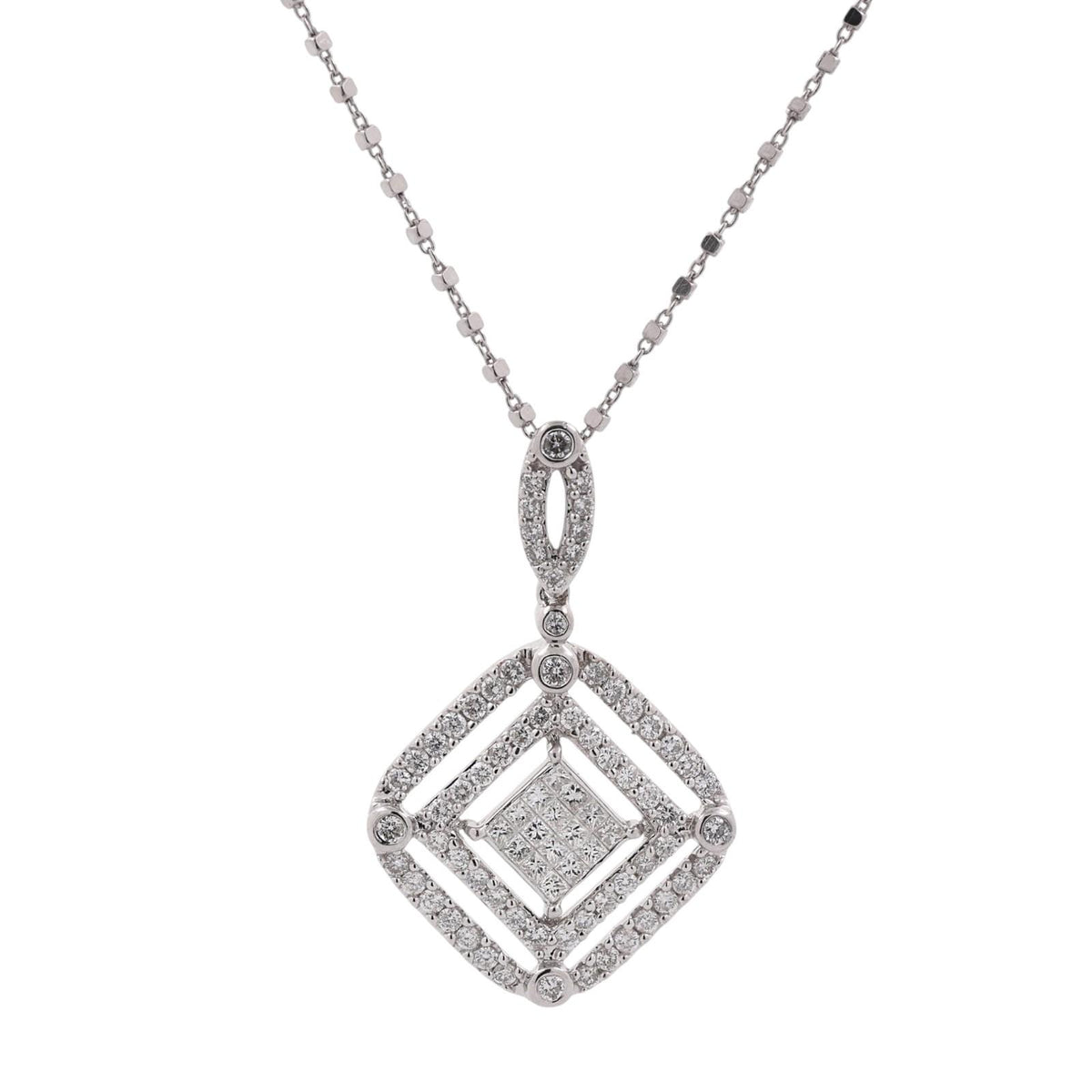 Natural Diamond Square Halo Pendant Necklace 14K White Gold 1.50 CTW 18.75"