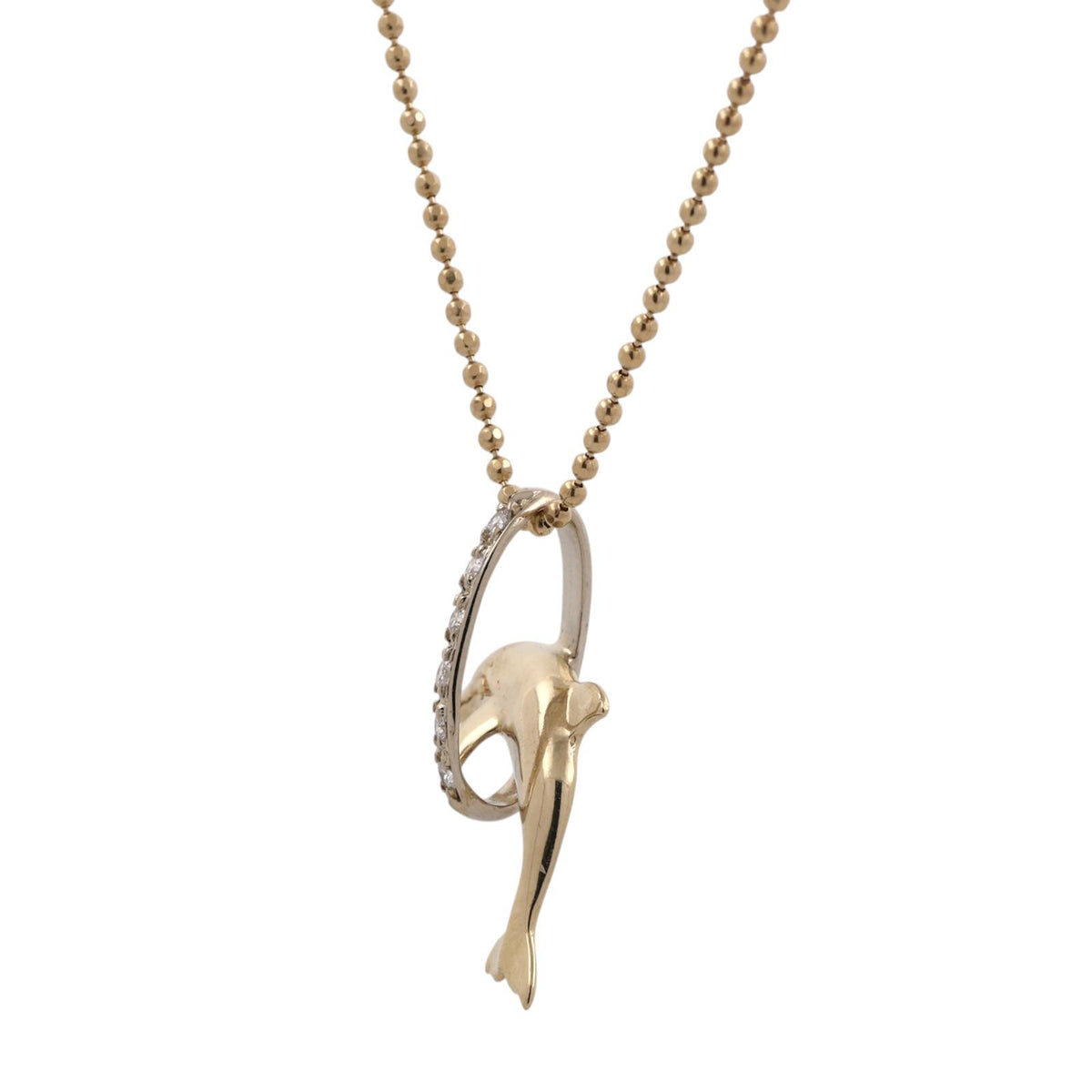 Dolphin Diamond Pendant Necklace 14K Gold 0.12 CTW 20.5" South Africa Estate