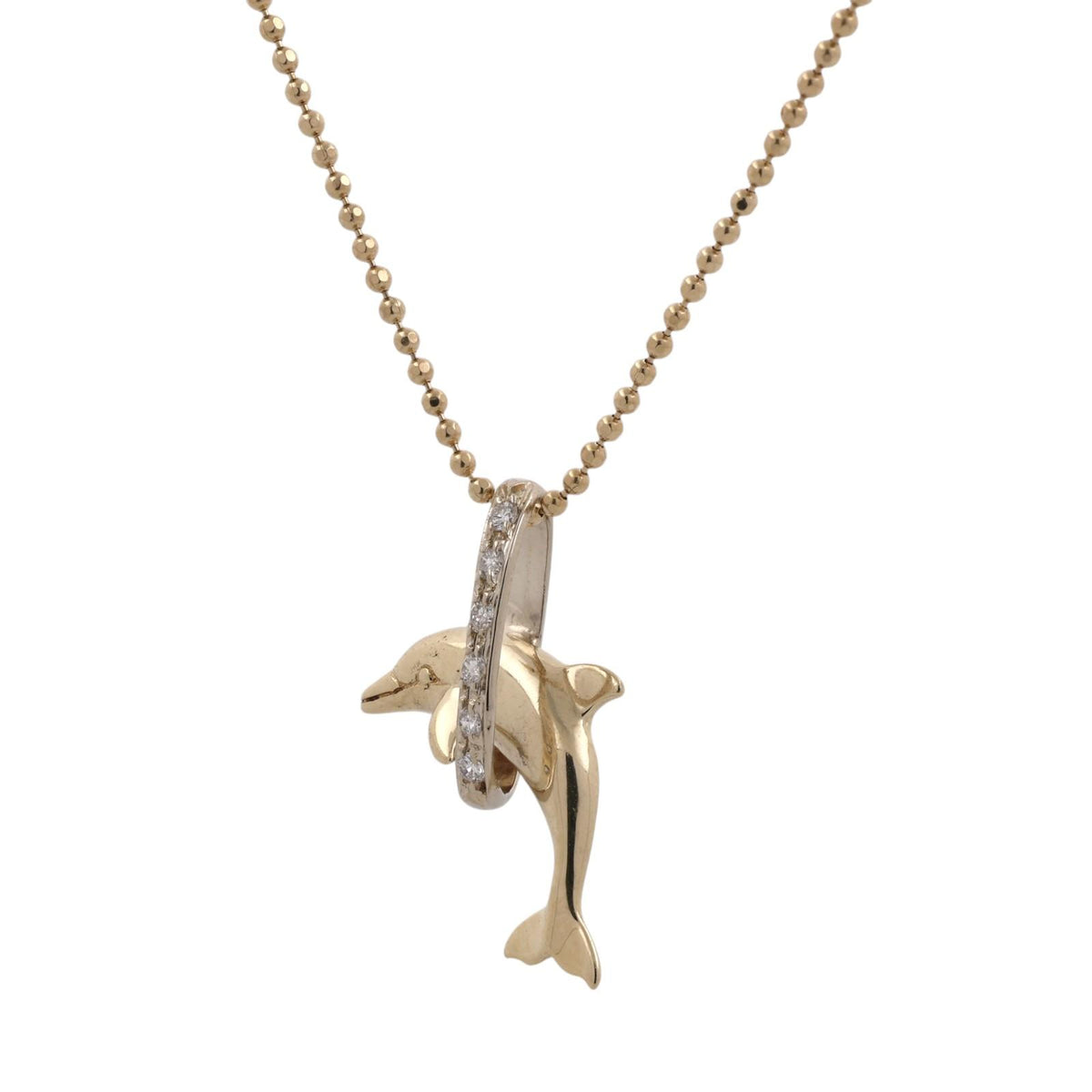 Dolphin Diamond Pendant Necklace 14K Gold 0.12 CTW 20.5" South Africa Estate