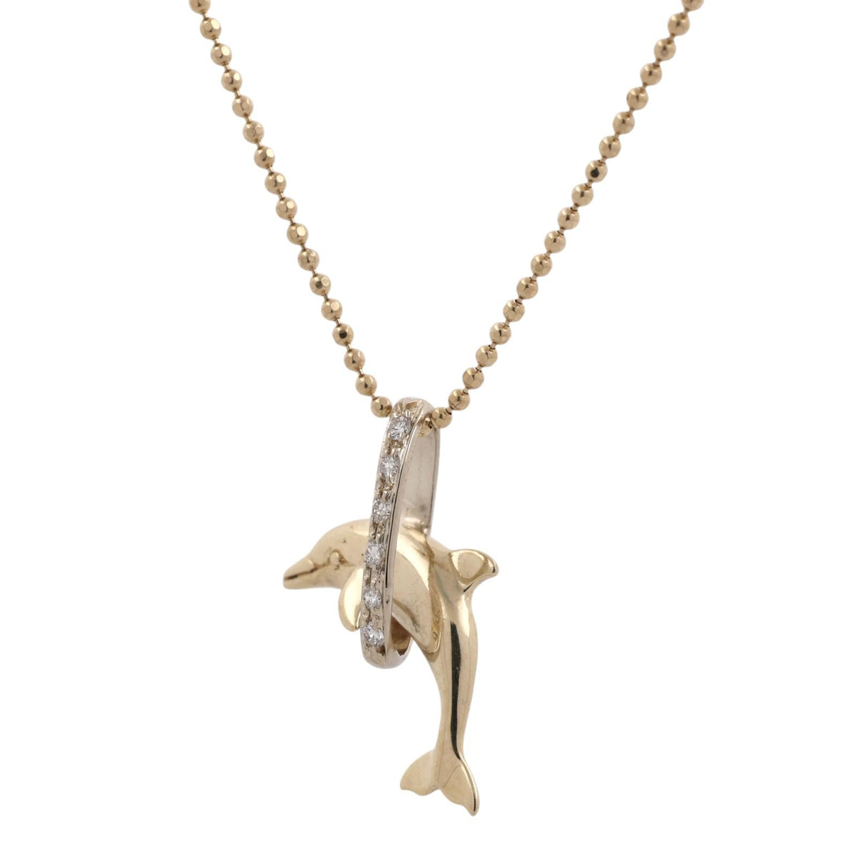 Dolphin Diamond Pendant Necklace 14K Gold 0.12 CTW 20.5" South Africa Estate