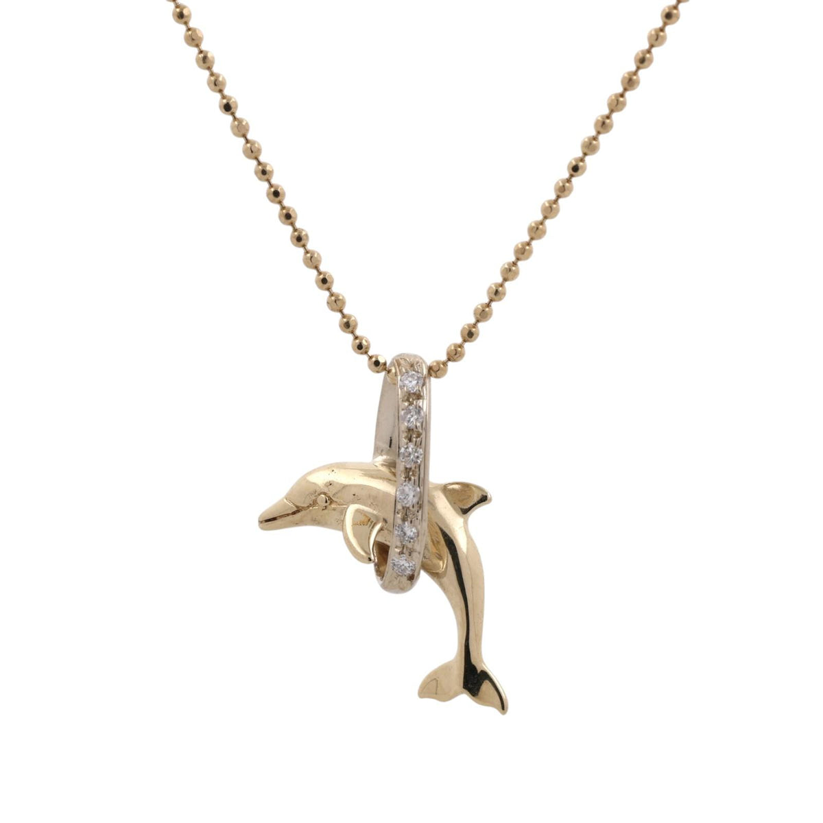 Dolphin Diamond Pendant Necklace 14K Gold 0.12 CTW 20.5" South Africa Estate
