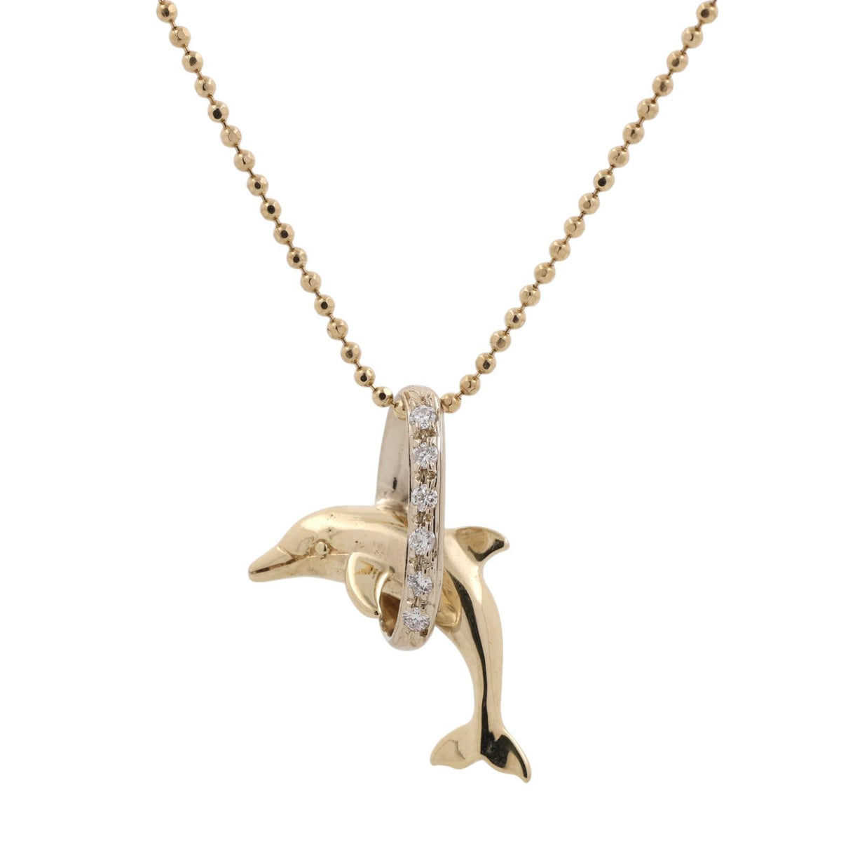 Dolphin Diamond Pendant Necklace 14K Gold 0.12 CTW 20.5" South Africa Estate