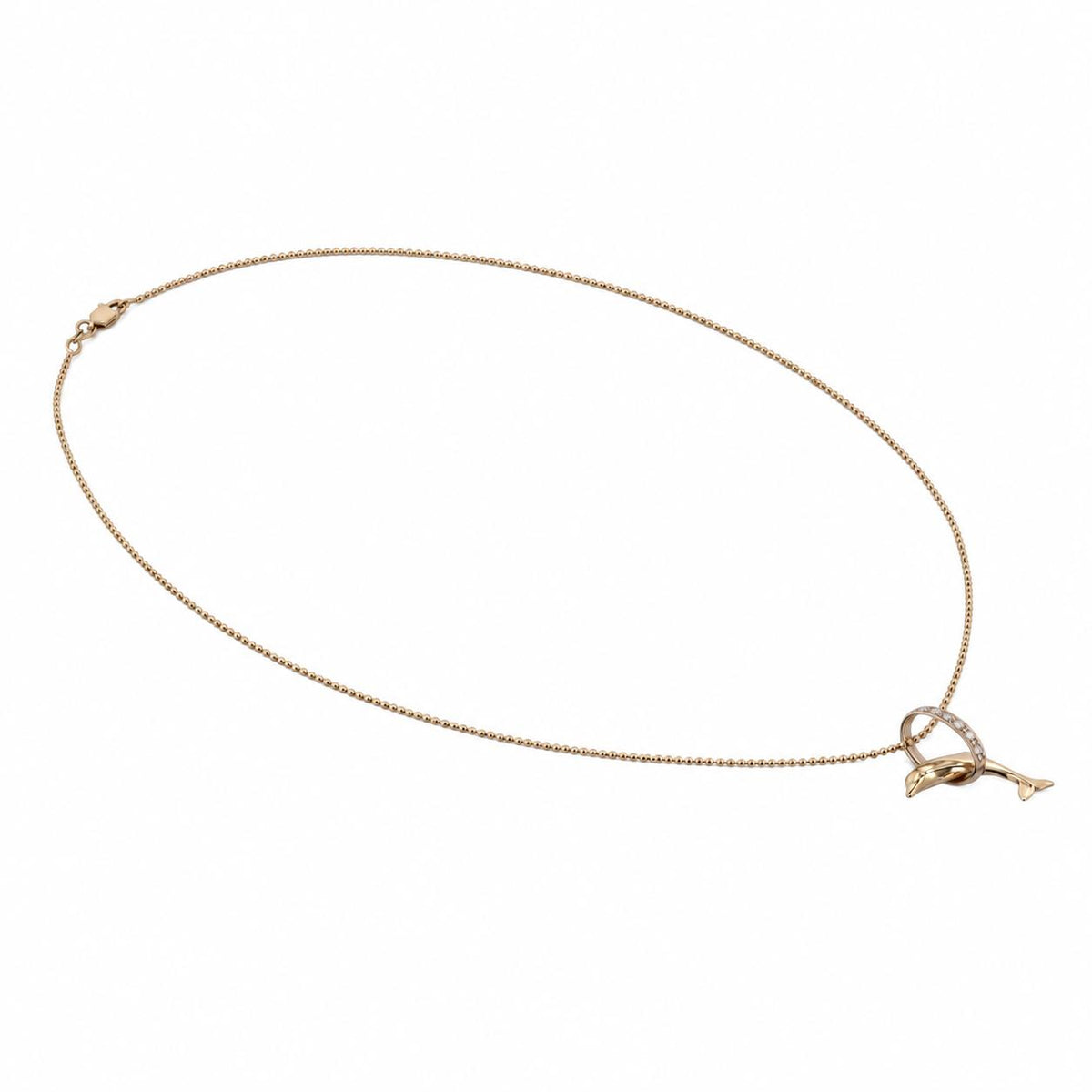 Dolphin Diamond Pendant Necklace 14K Gold 0.12 CTW 20.5" South Africa Estate