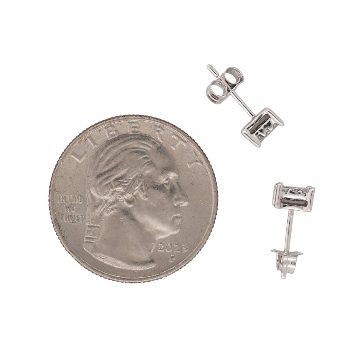 Natural Princess Diamond Cluster Stud Earrings 14K White Gold 0.33 CTW Square