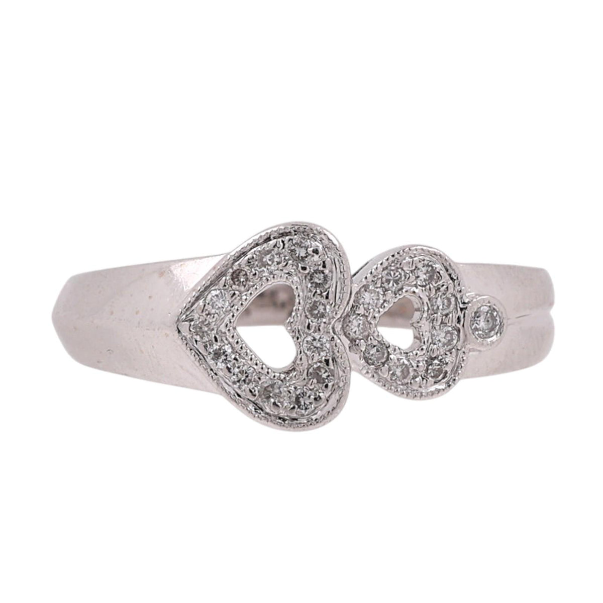 Natural Diamond Double Heart Ring 18K White Gold 0.18 CTW Size 6