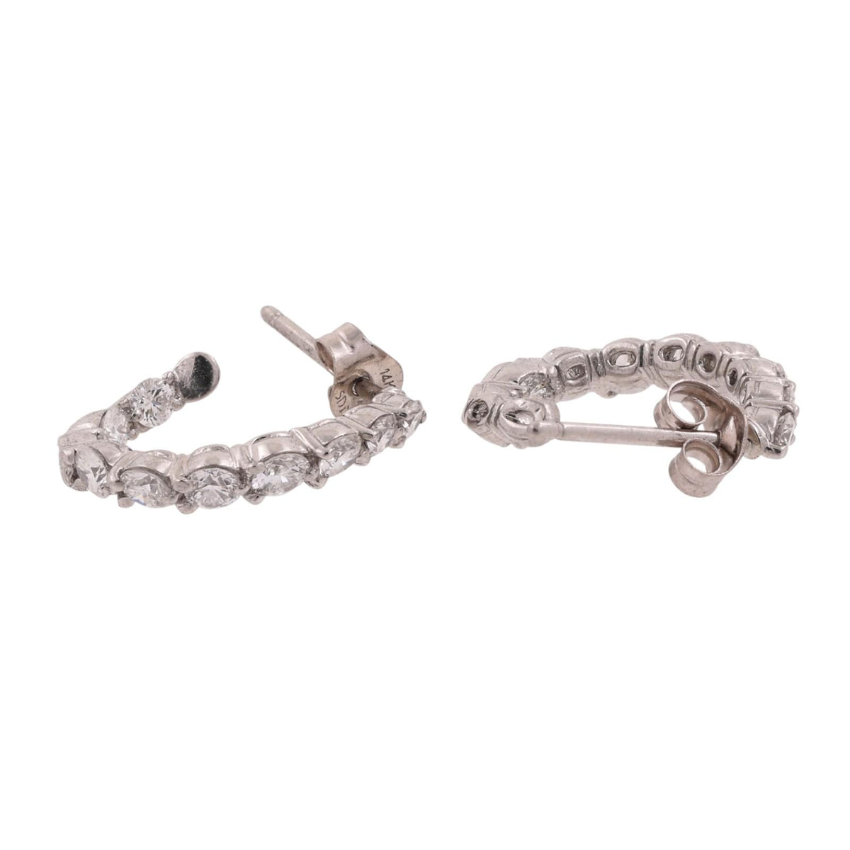 Natural Diamond Inside-Out J Hoop Earrings Platinum 1.05 CTW G-H VS-SI 0.55"