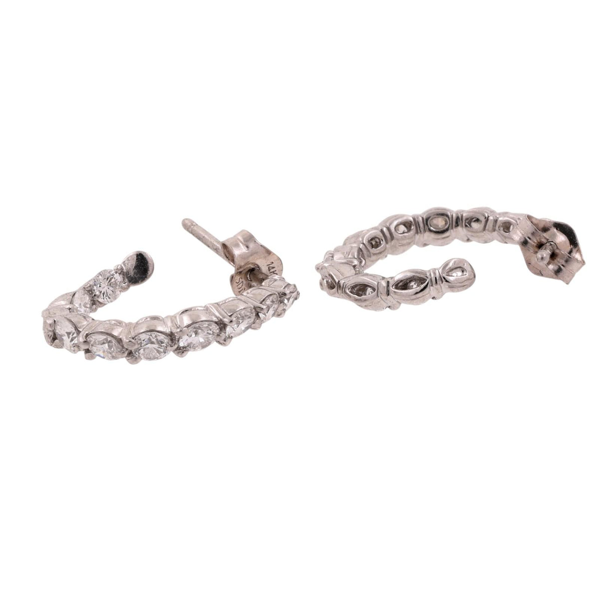 Natural Diamond Inside-Out J Hoop Earrings Platinum 1.05 CTW G-H VS-SI 0.55"