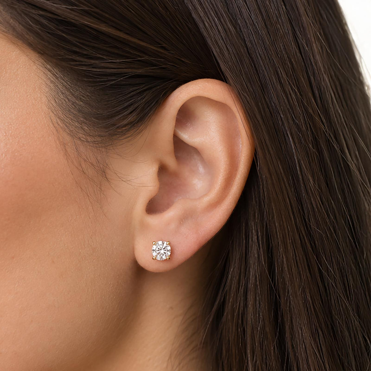 Round Diamond Stud Earrings 0.75 TW 14K Yellow Gold 4-Prong Setting