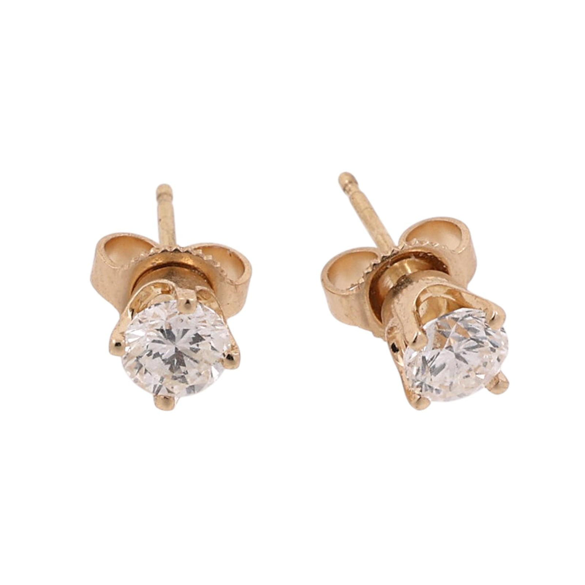 Round Diamond Stud Earrings 0.75 TW 14K Yellow Gold 4-Prong Setting