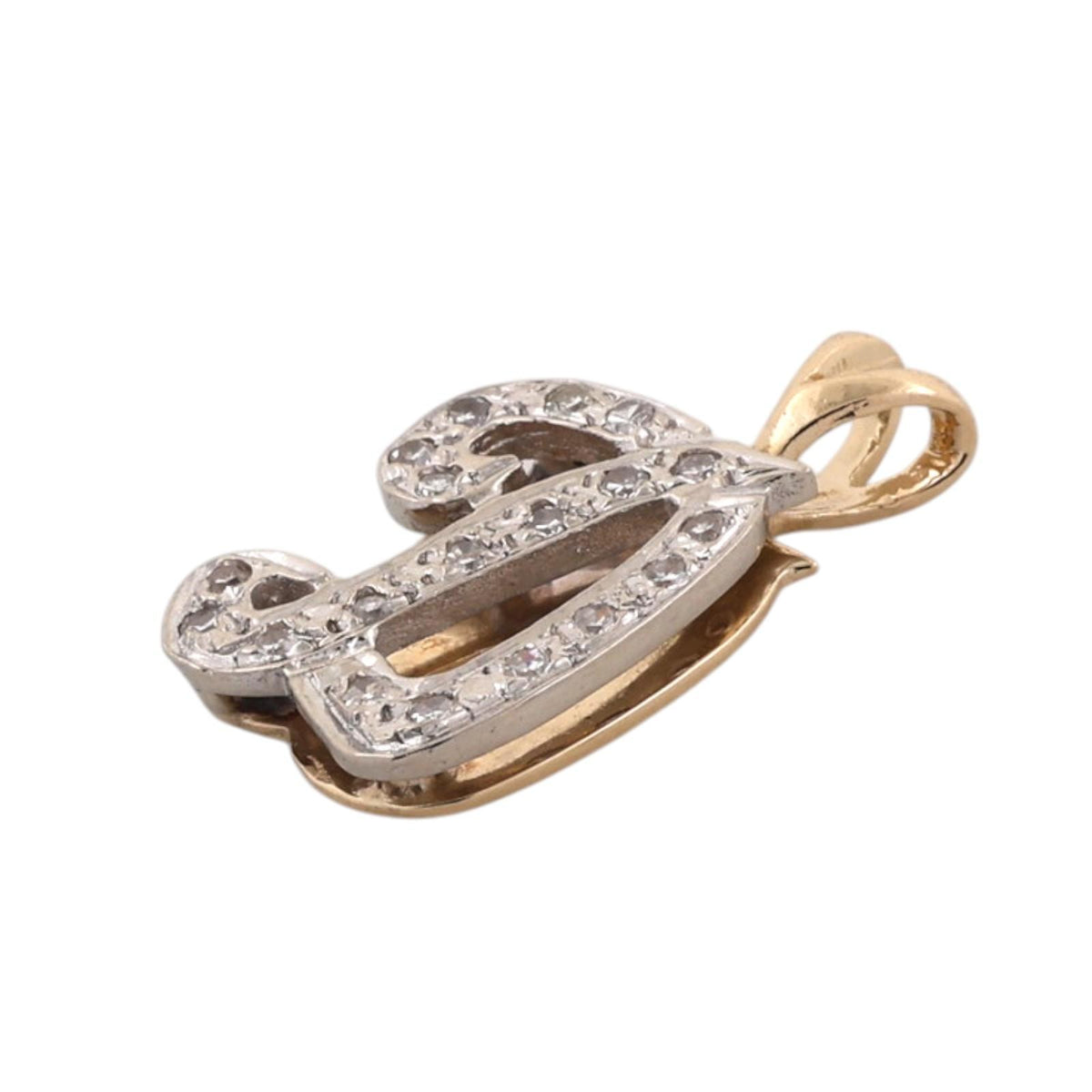 Natural Diamond Initial D Pendant 14K Two-Tone Gold 0.20 CTW Letter Monogram