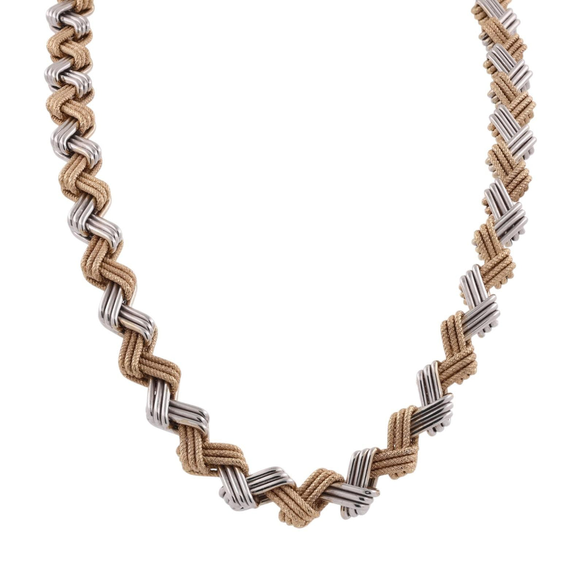 Vintage Italian 14K Two-Tone Gold Woven Knot Necklace 17.5" 47.1g 8.5mm