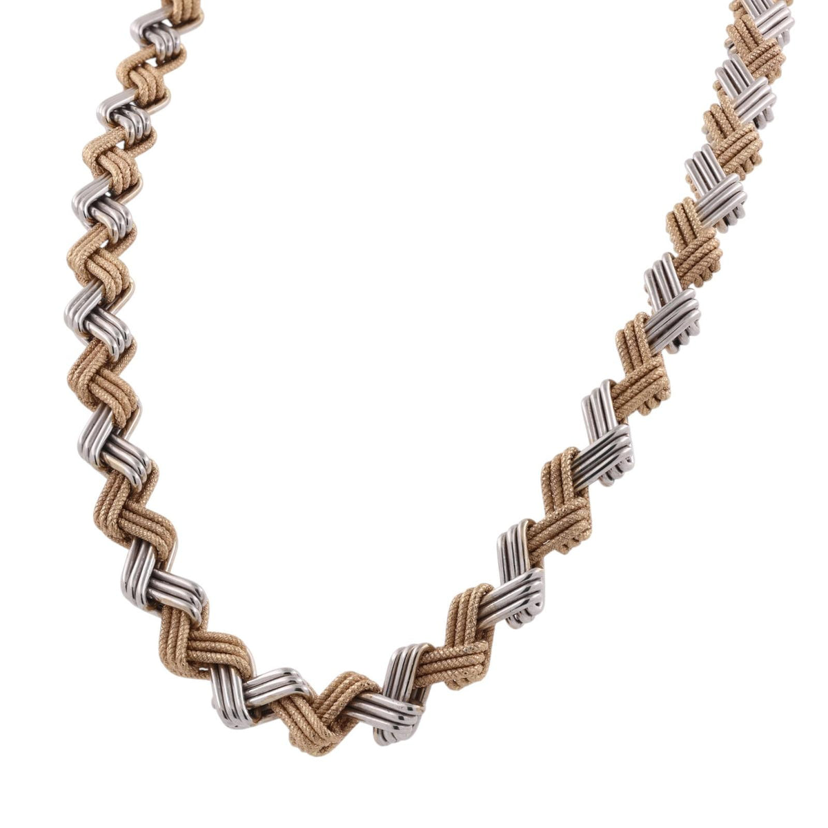 Vintage Italian 14K Two-Tone Gold Woven Knot Necklace 17.5" 47.1g 8.5mm