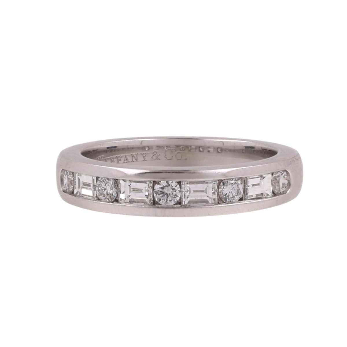 Tiffany & Co. Diamond Half Eternity Band Platinum 0.66 CTW Round Baguette Sz 4.5