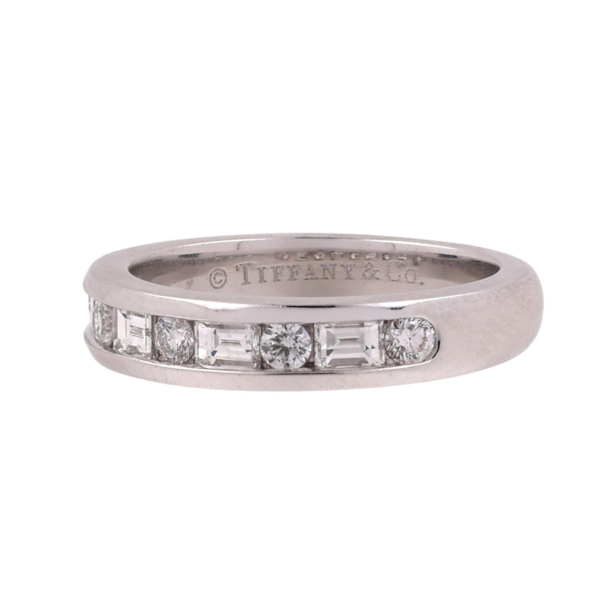 Tiffany & Co. Diamond Half Eternity Band Platinum 0.66 CTW Round Baguette Sz 4.5