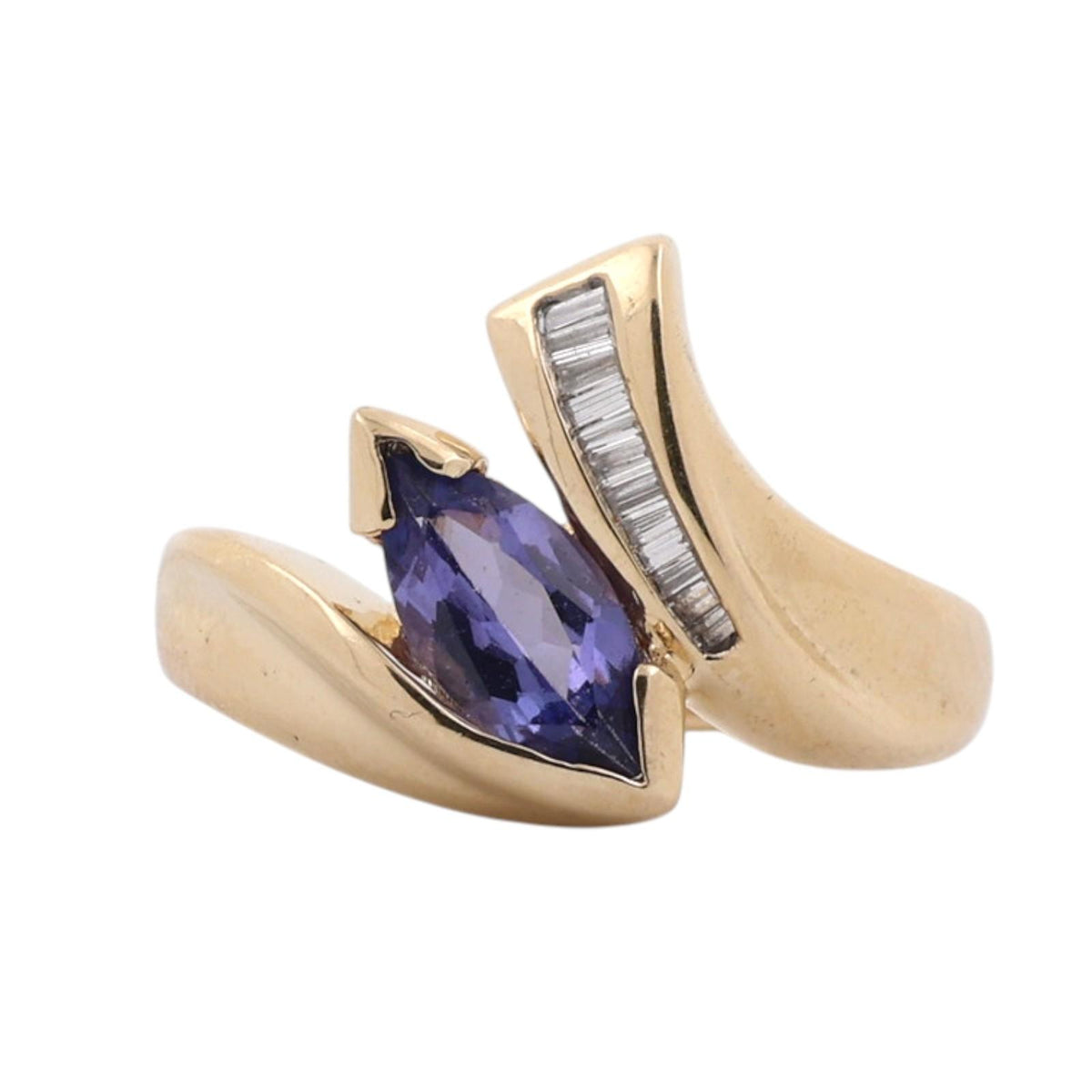 Natural Tanzanite Diamond Bypass Ring 14K Yellow Gold 1.35 CTW Size 6.75