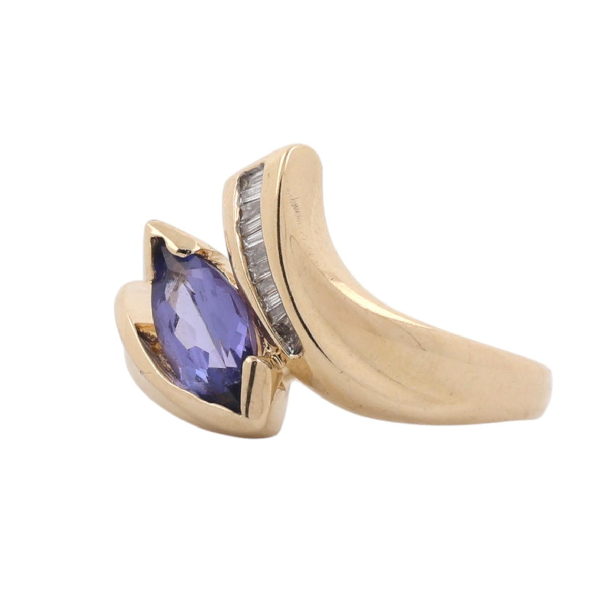 Natural Tanzanite Diamond Bypass Ring 14K Yellow Gold 1.35 CTW Size 6.75