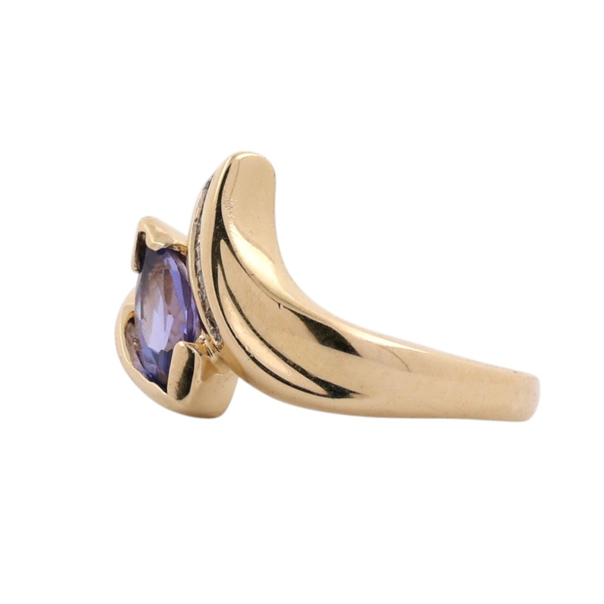 Natural Tanzanite Diamond Bypass Ring 14K Yellow Gold 1.35 CTW Size 6.75