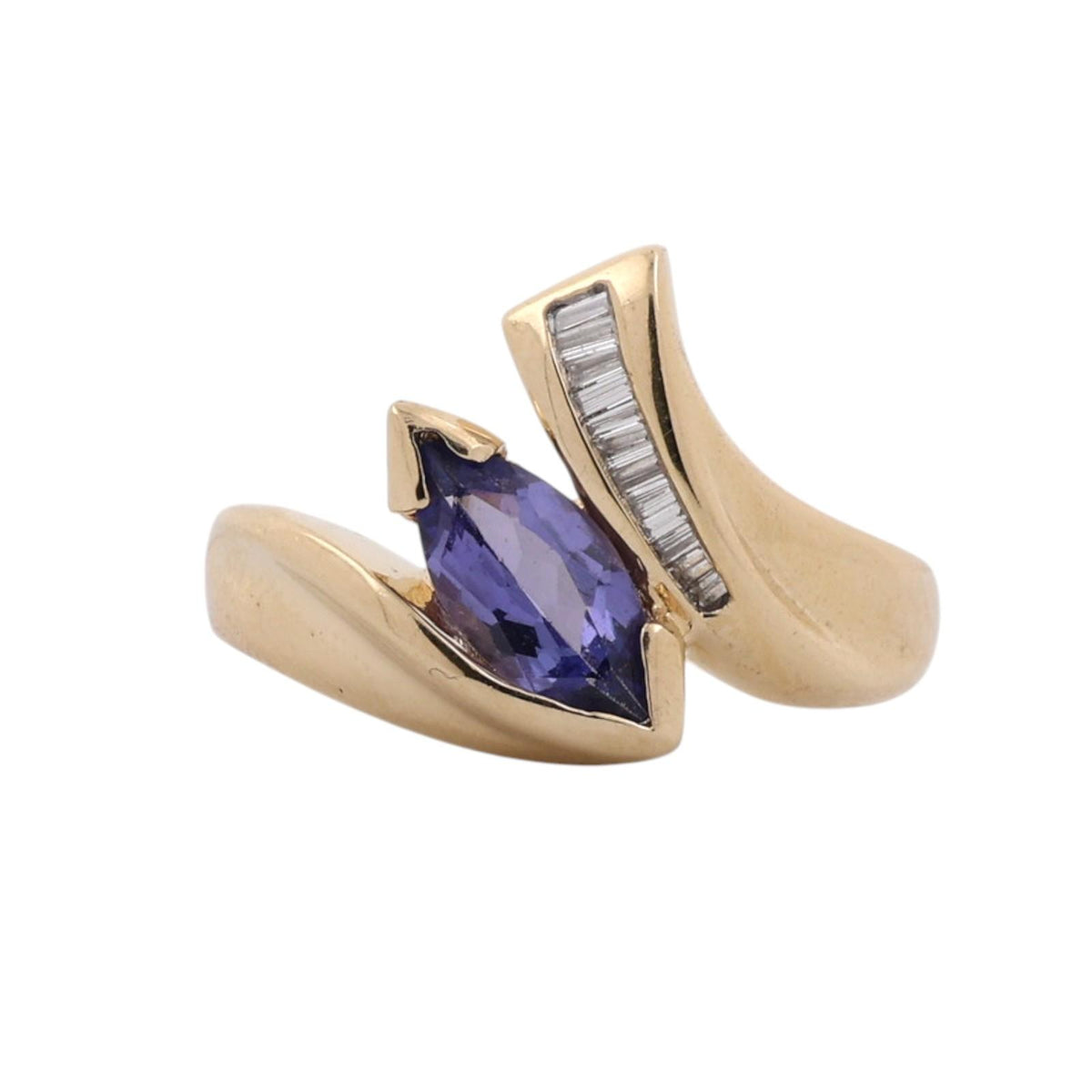 Natural Tanzanite Diamond Bypass Ring 14K Yellow Gold 1.35 CTW Size 6.75
