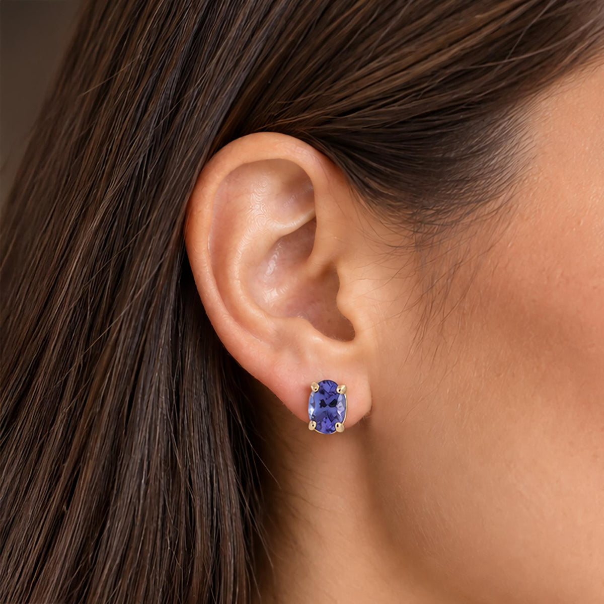 Natural Tanzanite Stud Earrings 14K Yellow Gold 1.50 CTW Oval Screw Backs