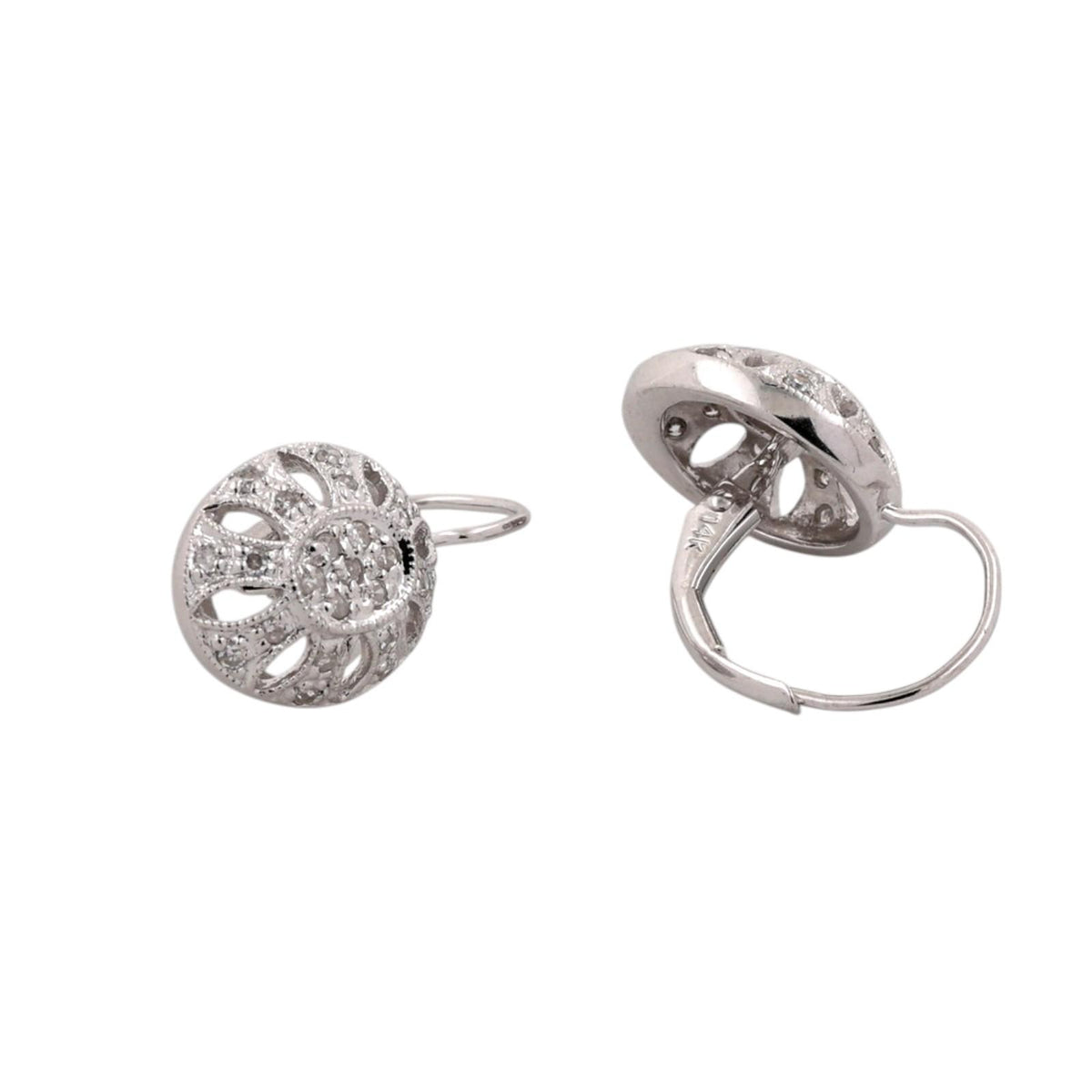 Natural Diamond Filigree Drop Earrings 14K White Gold 0.40 CTW Lever Backs 0.75"
