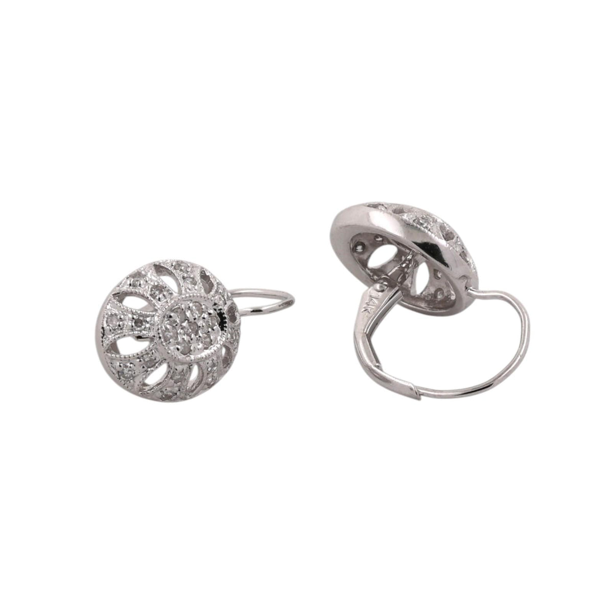 Natural Diamond Filigree Drop Earrings 14K White Gold 0.40 CTW Lever Backs 0.75"