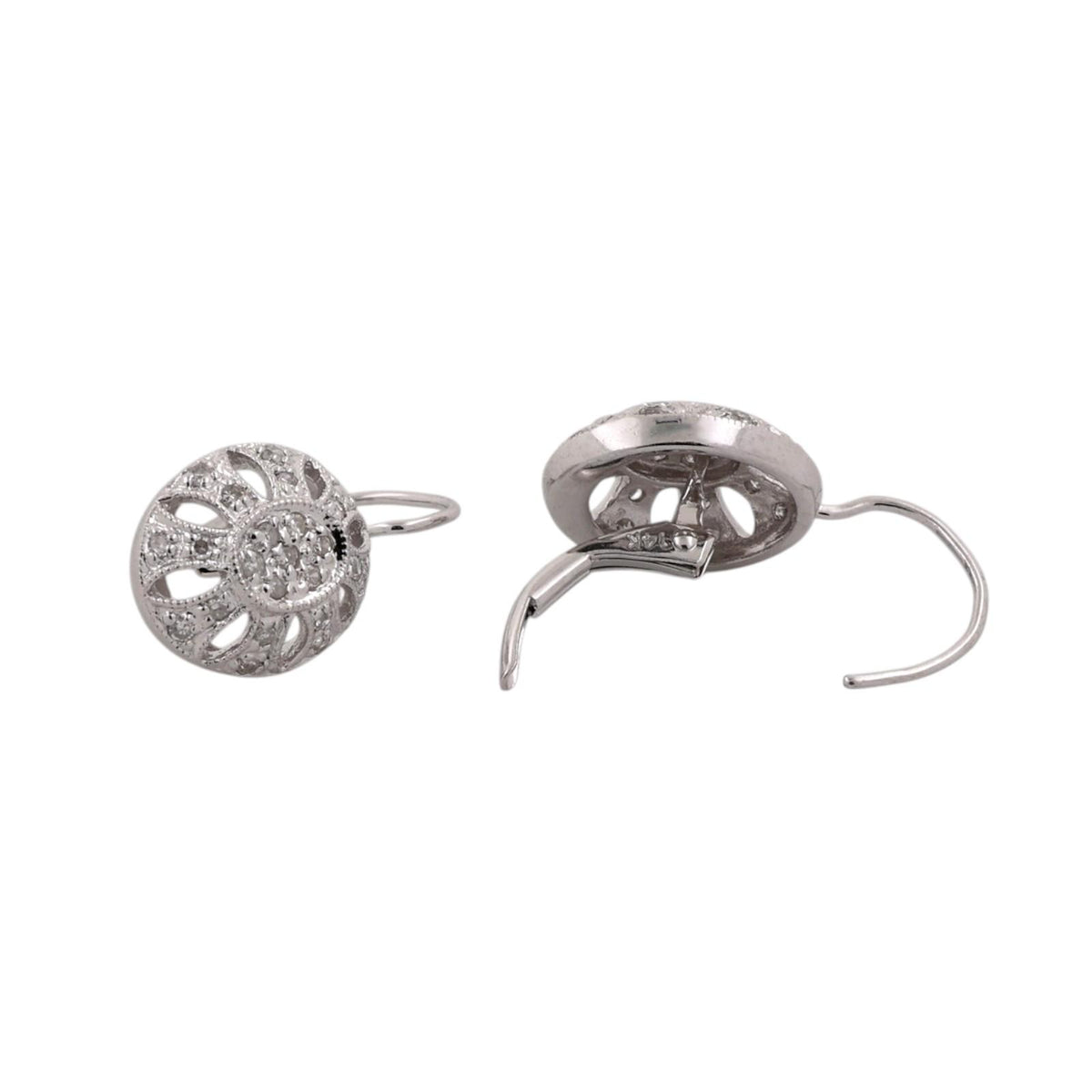 Natural Diamond Filigree Drop Earrings 14K White Gold 0.40 CTW Lever Backs 0.75"