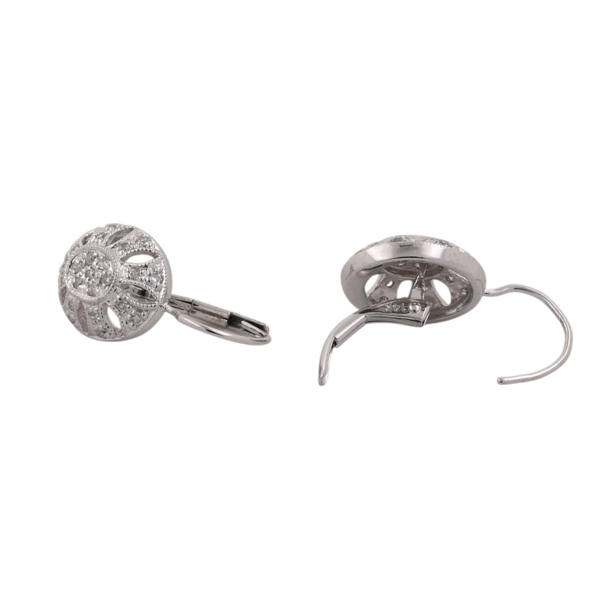 Natural Diamond Filigree Drop Earrings 14K White Gold 0.40 CTW Lever Backs 0.75"