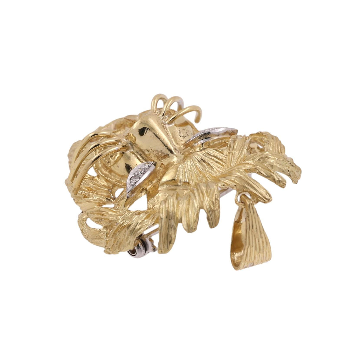 Vintage Italian Lion Head Pendant Brooch Pin 18K Gold Diamond Eyes 20.6g 1.90"