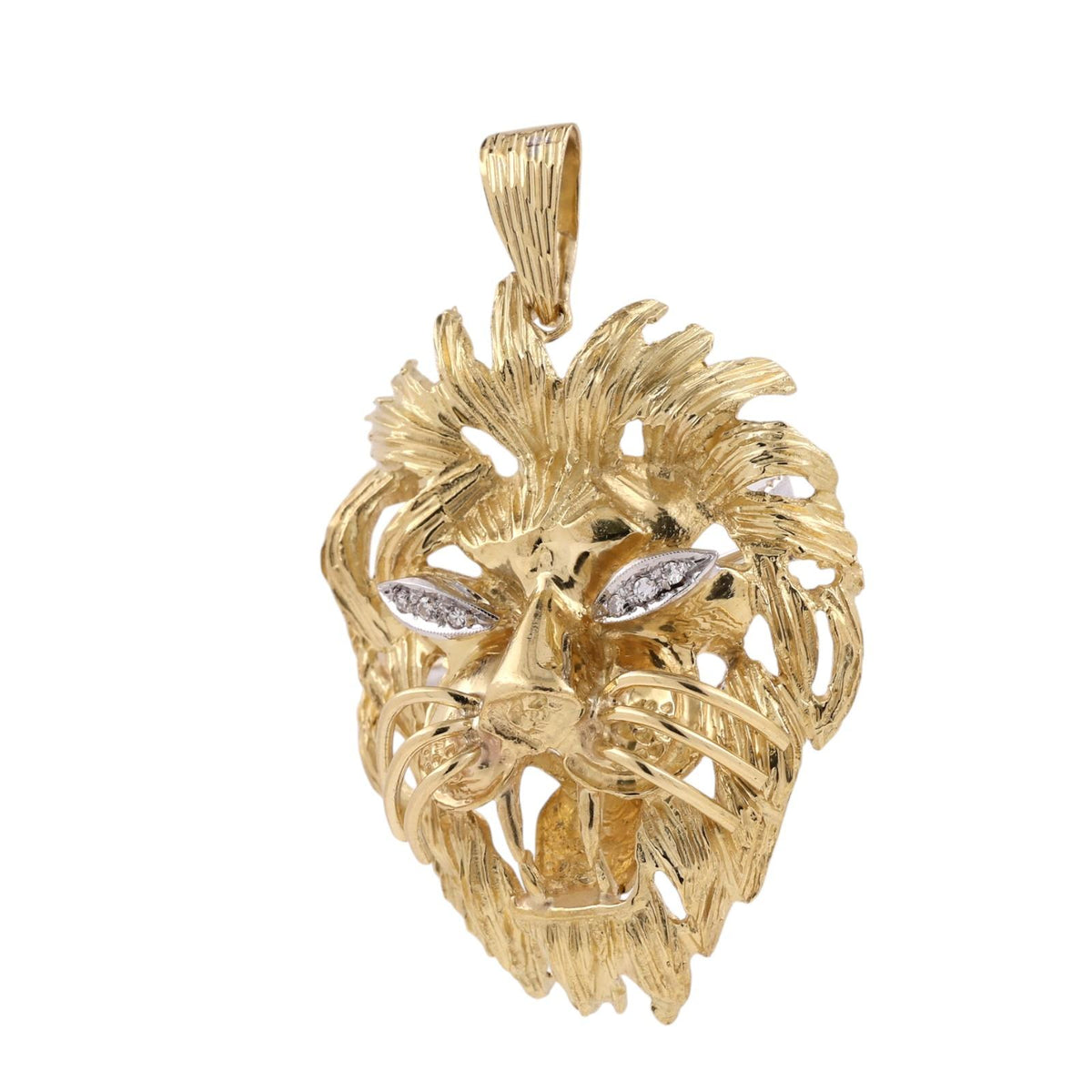 Vintage Italian Lion Head Pendant Brooch Pin 18K Gold Diamond Eyes 20.6g 1.90"
