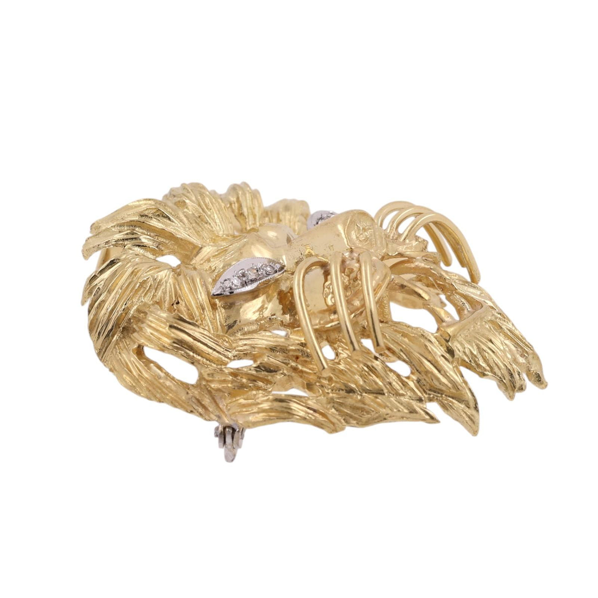 Vintage Italian Lion Head Pendant Brooch Pin 18K Gold Diamond Eyes 20.6g 1.90"