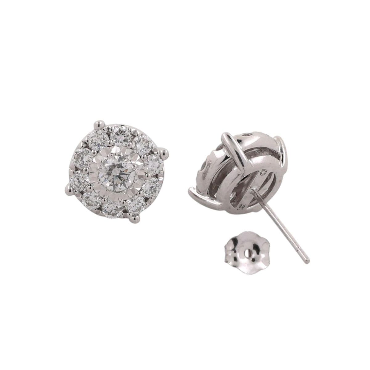 Natural Diamond Cluster Halo Stud Earrings 14K White Gold 1.00 CTW 9.2mm