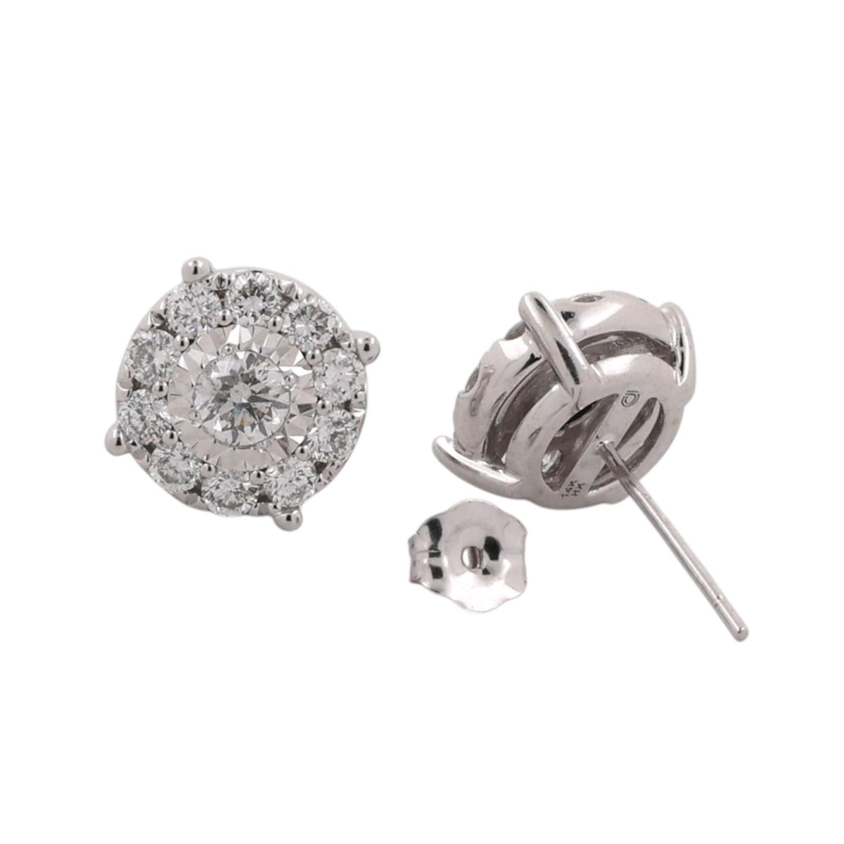 Natural Diamond Cluster Halo Stud Earrings 14K White Gold 1.00 CTW 9.2mm