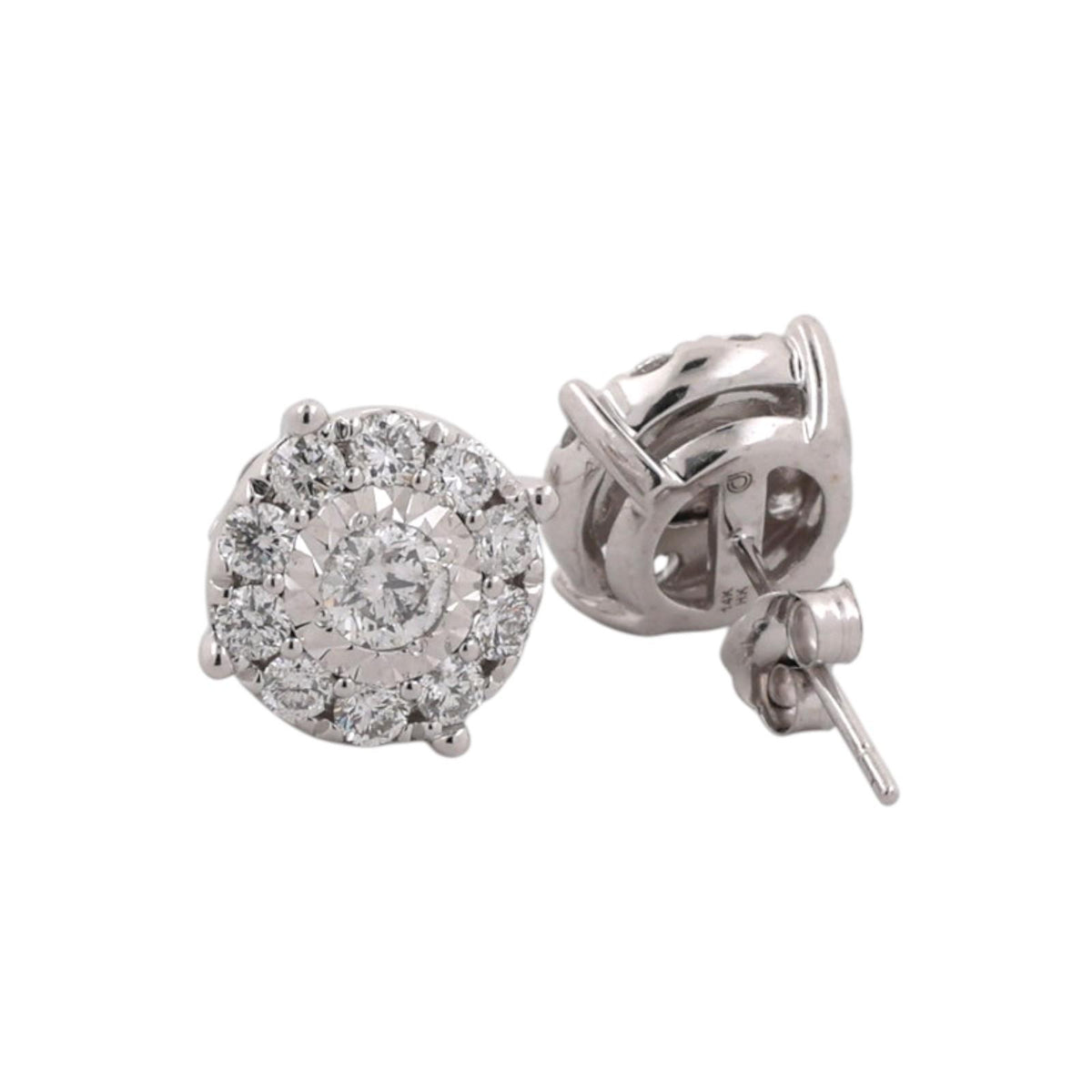 Natural Diamond Cluster Halo Stud Earrings 14K White Gold 1.00 CTW 9.2mm