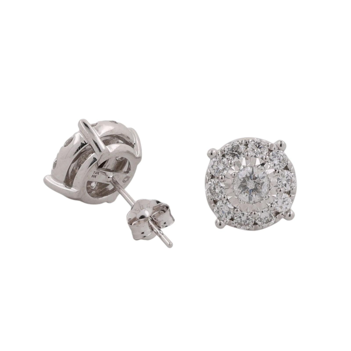 Natural Diamond Cluster Halo Stud Earrings 14K White Gold 1.00 CTW 9.2mm