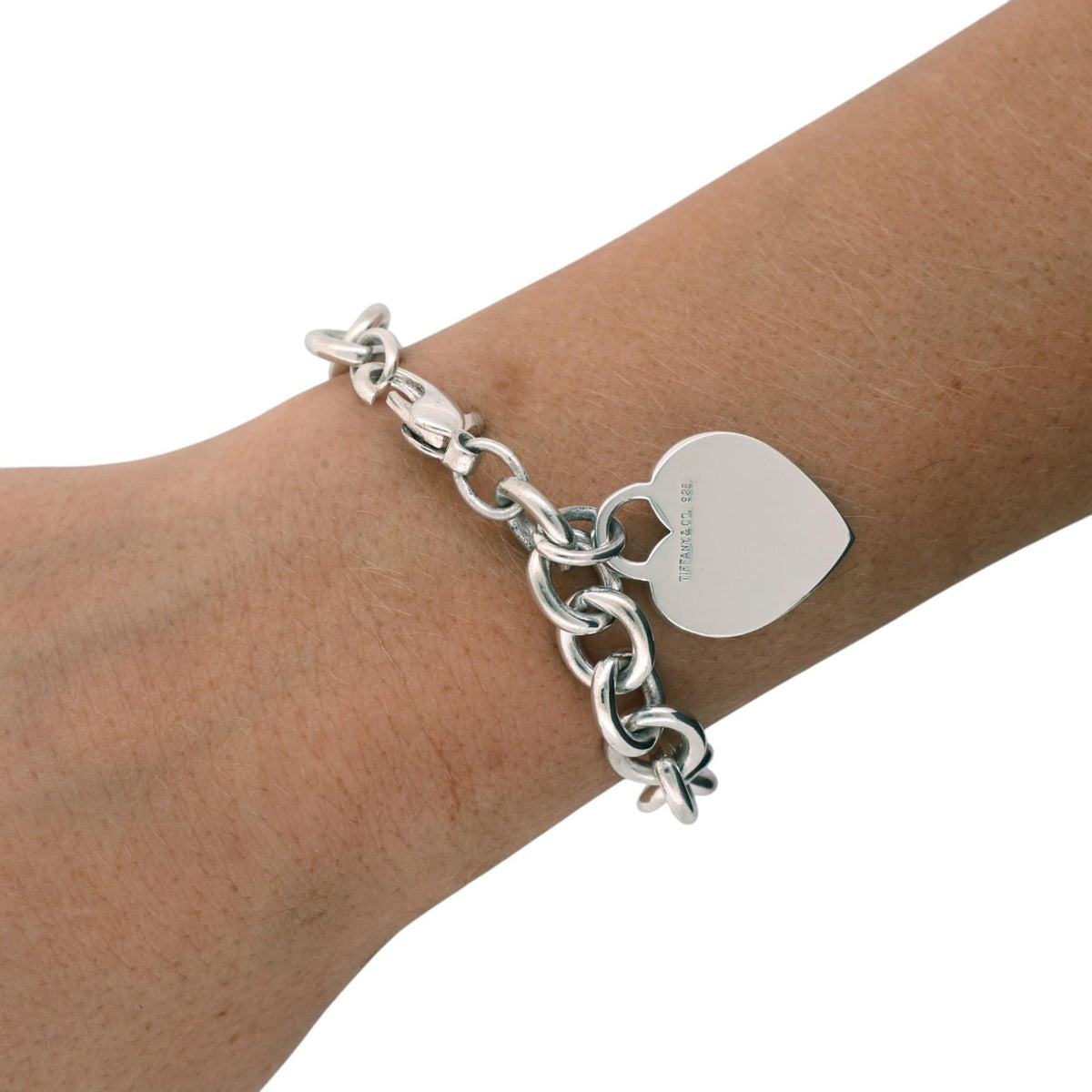 Tiffany & Co. 925 Heart Tag Bracelet Sterling Silver 7.5"