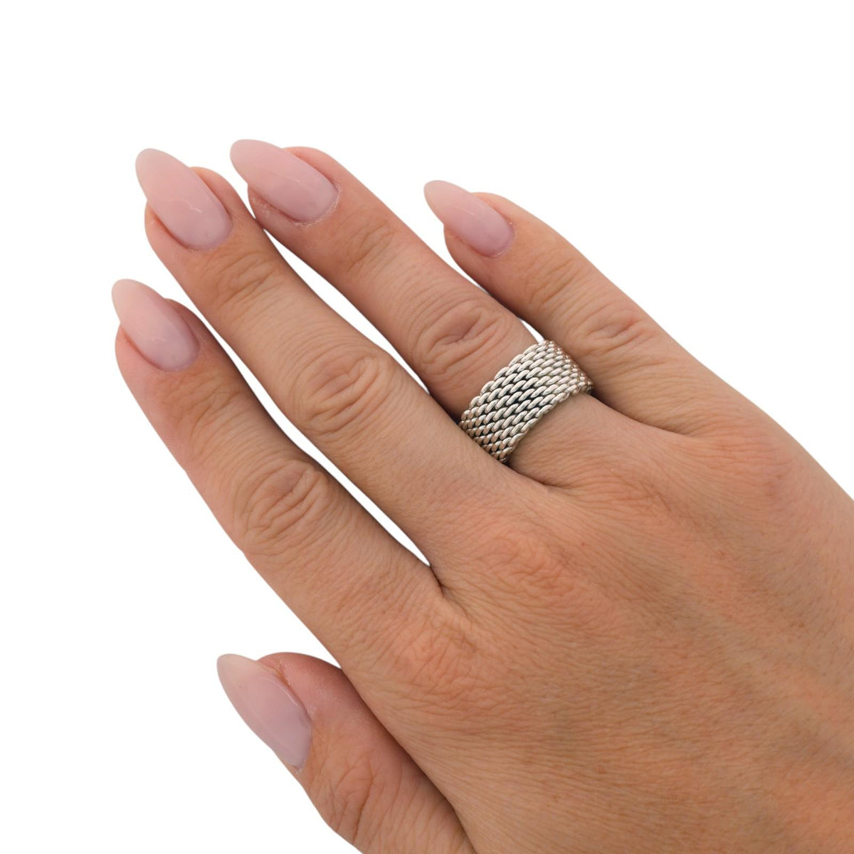 Tiffany & Co. Somerset Mesh Ring Sterling Silver 925 10mm Size 6.25